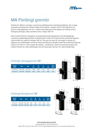 Förhandsvisning av Faktablad  MA Förlängt våningsgrenrör